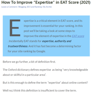 screen shot image for improving expertise in EAT score