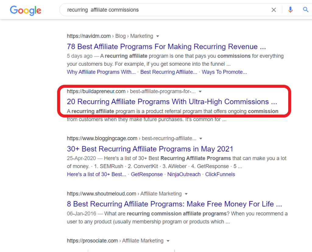 recurring commissions on your affiliate marketing site