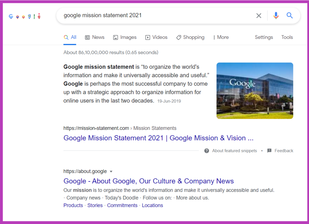 google's mission statement