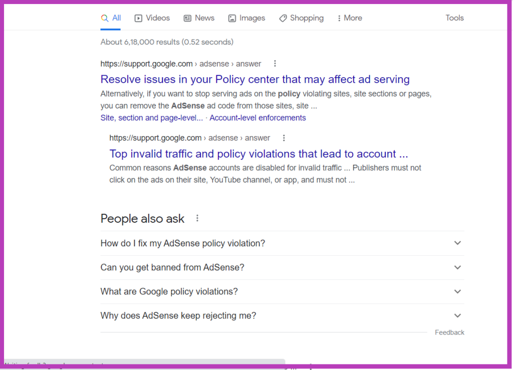 policy violations in google adsense 