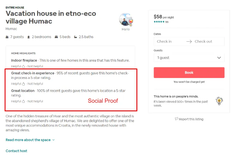 Airbnb Social Proof Example of Persuasion in Digital Marketing